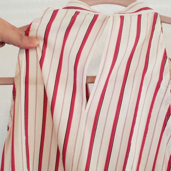 Express Dress Beautiful Ruffled Collar and Front Pink White Stripes Dress - Picture 10 of 12